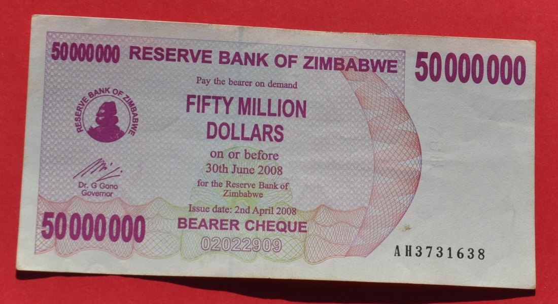  ZIMBABWE 50 Million Dollars 2008, Erhaltung!   