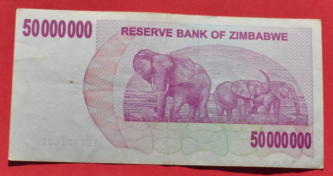  ZIMBABWE 50 Million Dollars 2008, Erhaltung!   