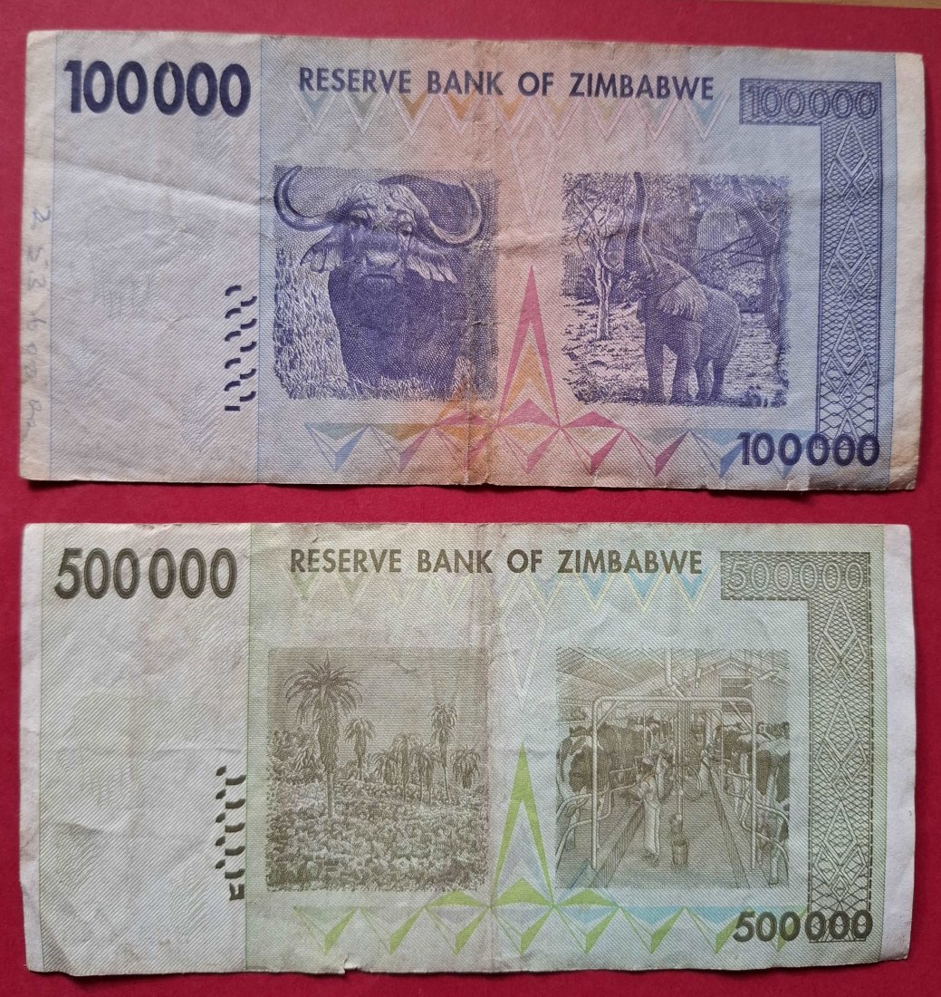  ZIMBABWE 100000 Dollars 2008 und 500000 Dollars 2008 (beide Prefix AA!)   