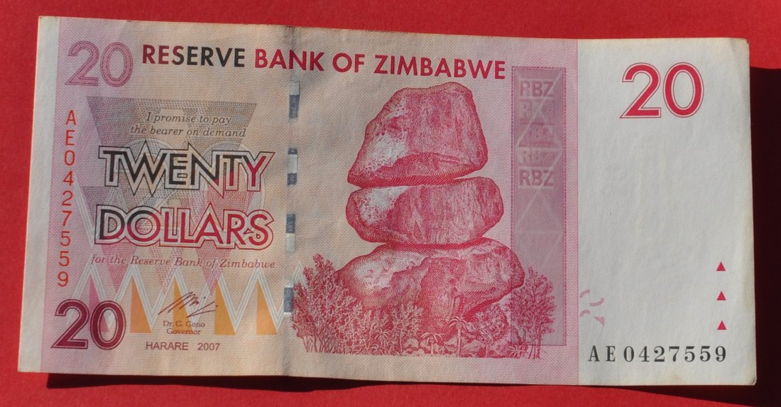  ZIMBABWE 20 Dollars 2007, Erhaltung II   