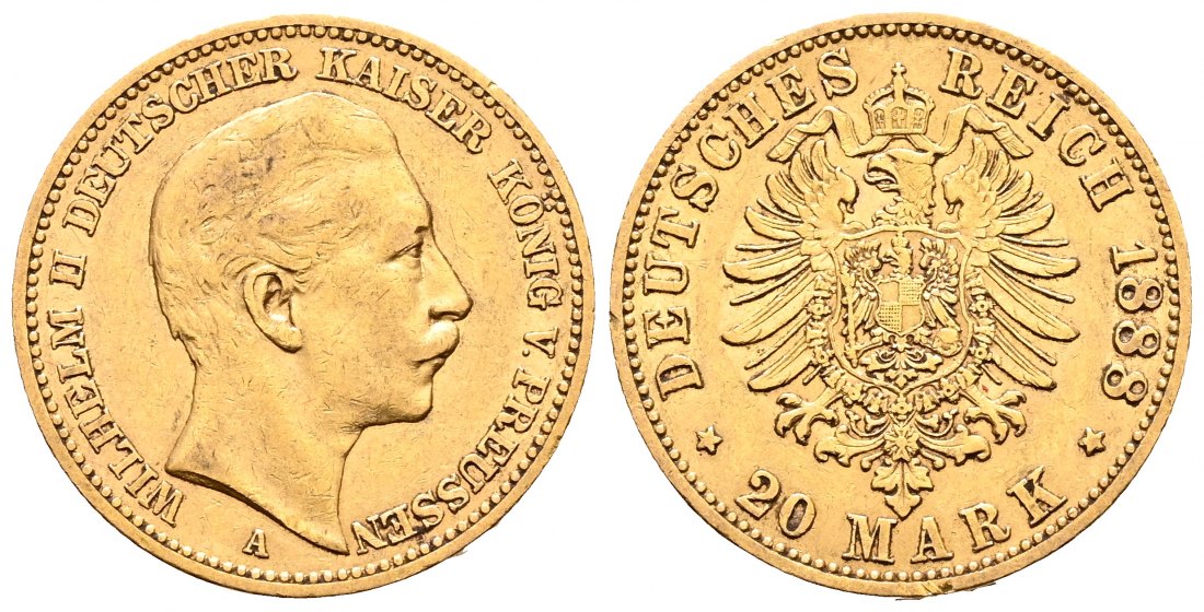 PEUS 2201 Preußen - Kaiserreich 7,16 g Feingold. Wilhelm II. (1888 - 1918) 20 Mark GOLD 1888 A Sehr schön