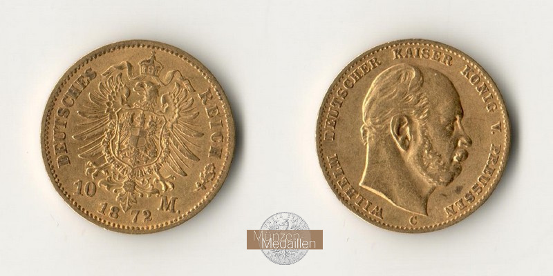 Preussen Kaiserreich  10 Mark MM-Frankfurt Feingewicht: 3,59g Gold Wilhelm I. 1861-1888 1872 C 