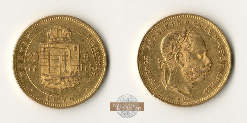 Ungarn MM-Frankfurt Feingewicht 5,81g Gold 8 Forint 1874 sehr schön