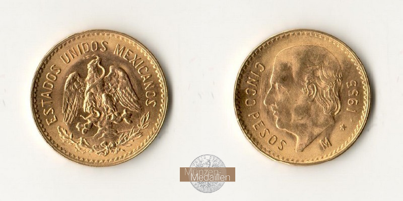 Mexiko  5 Pesos MM-Frankfurt Feingold: 3,75g Miguel Hidalgo y Costilla 1955 