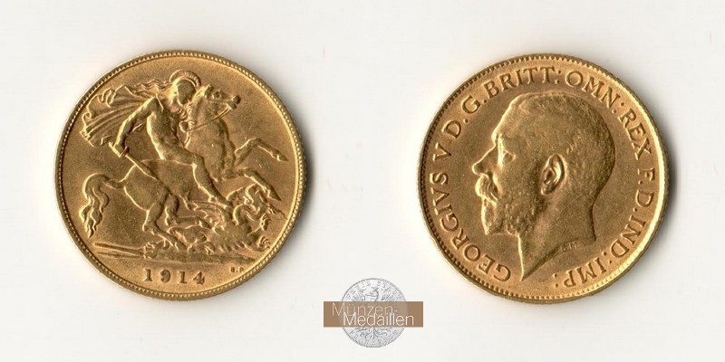 Grossbritannien, Georg V. (1910-1936) MM-Frankfurt Feingold: 3,66g 1/2 Sovereign 1914 