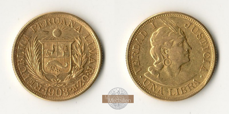 Peru MM-Frankfurt Feingold: 7,32g 1 Libra 1903 