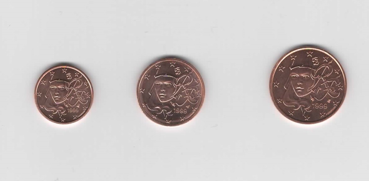  1 ,2 und 5 Cent Frankreich 1999 Unzirkuliert  ( A006)   