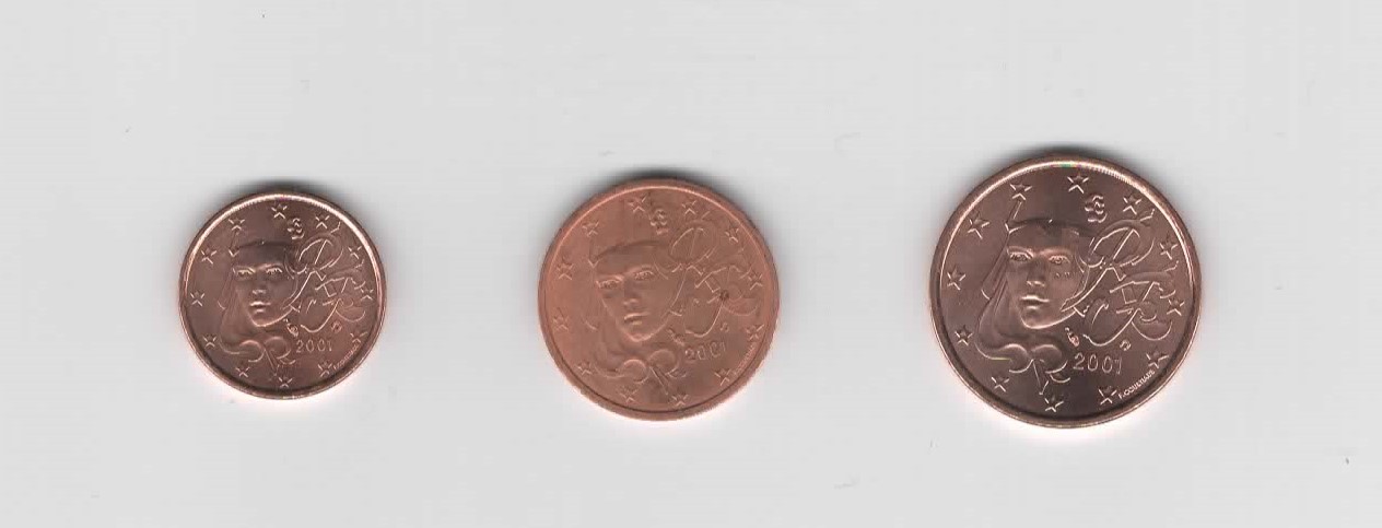  1 ,2 und 5 Cent Frankreich 2001 Unzirkuliert  ( A008)   