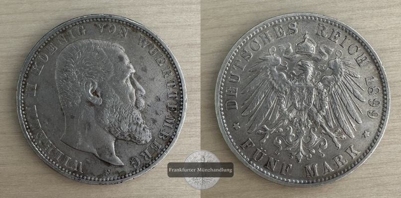  Deutsches Kaiserreich, Preussen, Wilhelm II.  5 Mark 1899 F   FM-Frankfurt  Feinsilber: 25g   