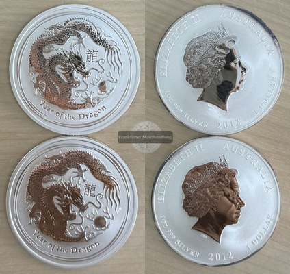  Australien 2x 1 Dollar Jahr des Drachen 2012  FM-Frankfurt  Feingewicht: 62,2g   