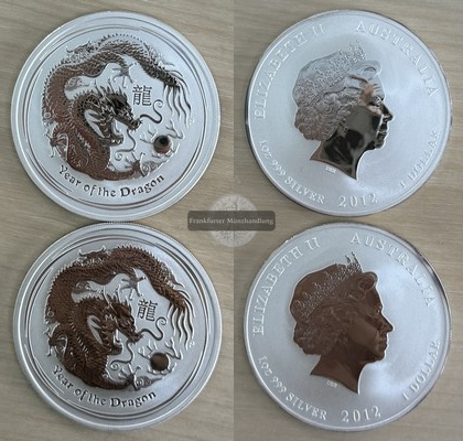  Australien 2x 1 Dollar Jahr des Drachen 2012  FM-Frankfurt  Feingewicht: 62,2g   