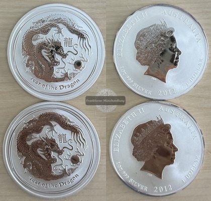  Australien 2x 1 Dollar Jahr des Drachen 2012  FM-Frankfurt  Feingewicht: 62,2g   