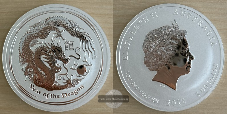  Australien  2 Dollar 2012 Jahr des Drachen  FM-Frankfurt Feinsilber: 62,22   