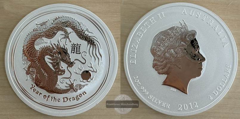  Australien  2 Dollar 2012 Jahr des Drachen  FM-Frankfurt Feinsilber: 62,22   