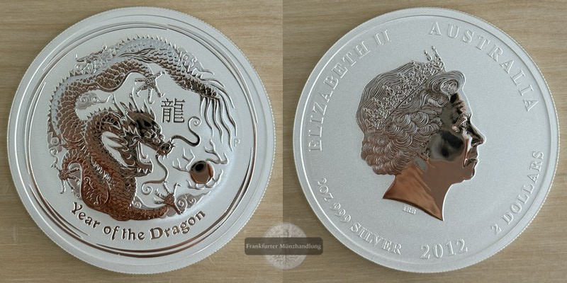  Australien  2 Dollar 2012 Jahr des Drachen  FM-Frankfurt Feinsilber: 62,22   