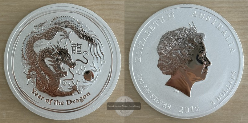  Australien  2 Dollar 2012 Jahr des Drachen  FM-Frankfurt Feinsilber: 62,22   