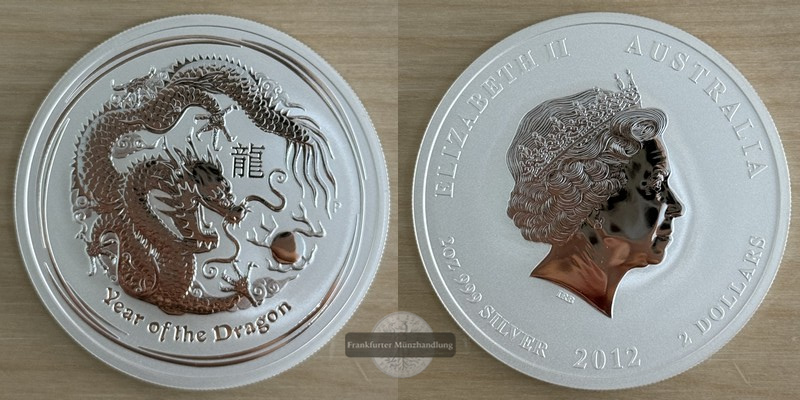  Australien  2 Dollar 2012 Jahr des Drachen  FM-Frankfurt Feinsilber: 62,22   