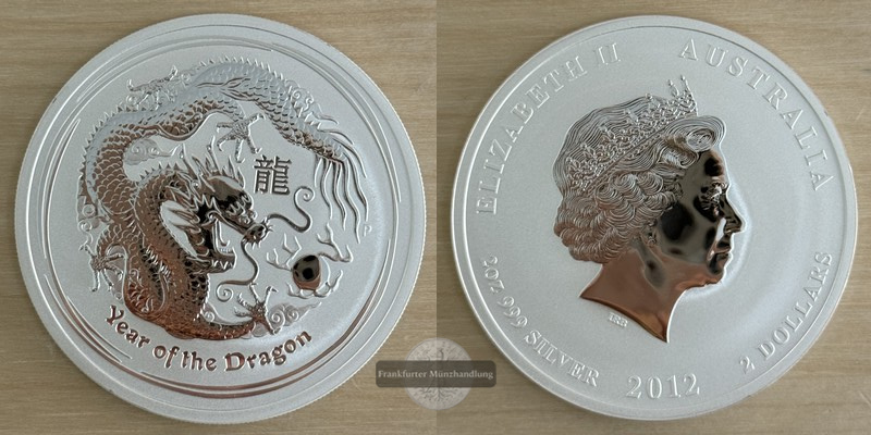  Australien  2 Dollar 2012 Jahr des Drachen  FM-Frankfurt Feinsilber: 62,22   