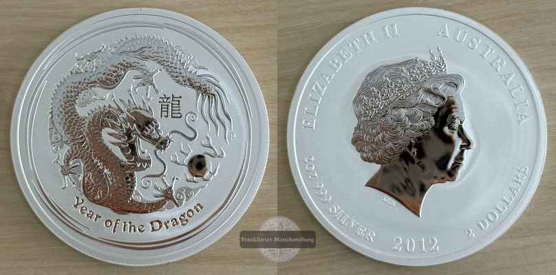  Australien  2 Dollar 2012 Jahr des Drachen  FM-Frankfurt Feinsilber: 62,22   