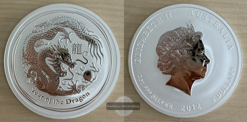  Australien  2 Dollar 2012 Jahr des Drachen  FM-Frankfurt Feinsilber: 62,22   