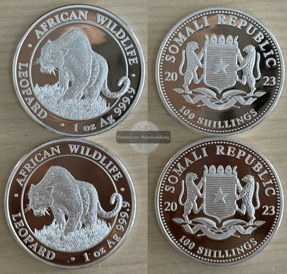  Somalia,  2x 100 Schilling  2023  African Wildlife   FM-Frankfurt   Feinsilber: 62,2g   