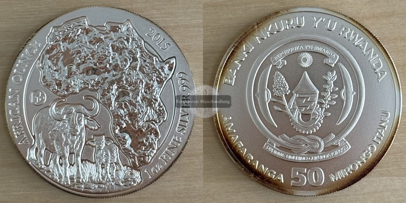  Ruanda, 50 Francs 2015  Afrikanische Unze     FM-Frankfurt    Feinsilber: 31,1g   