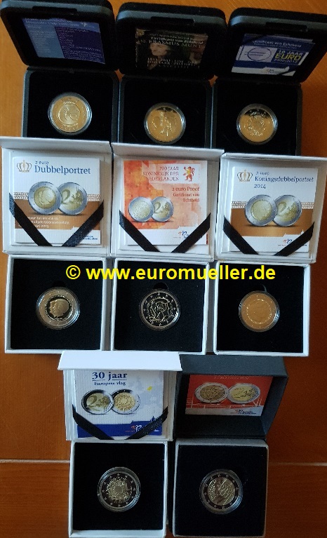 Niederlande Sammlung 2 Euro Gedenkmünzen 2009 - 2022...PP in Box   