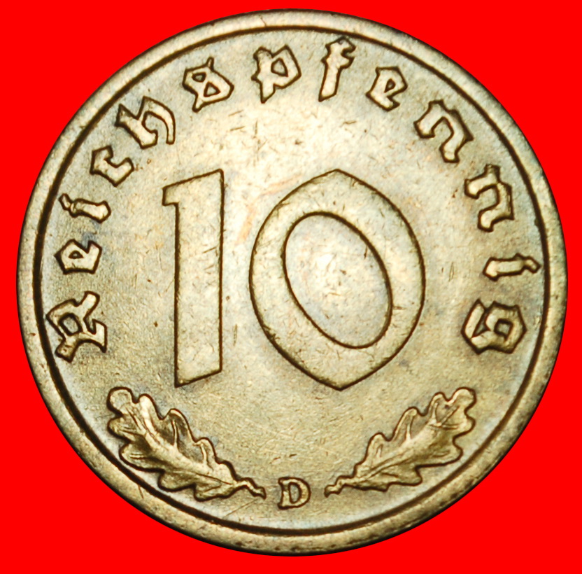  Ⰶ SWASTIKA 1936-1940: GERMANY★10 REICHSPFENNIGS 1939D BAVARIA! 3 REICH 1933-★LOW START ★ NO RESERVE!   