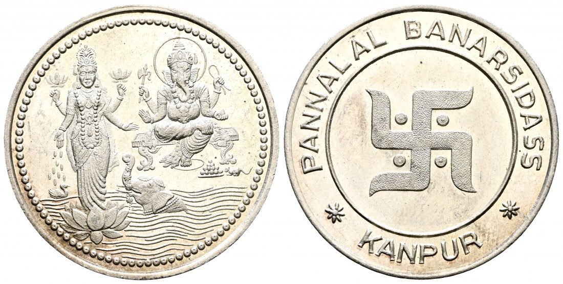 PEUS L01 Indien 10 g Feinsilber. Göttin Shakti und Ganesha Medaille SILBER o.J. Fast Stempelglanz