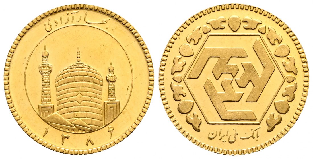 PEUS L06 Iran 3,66 g Feingold. Moschee-Hexagondesign Frühling der Freiheit 1/2 Azadi GOLD SH1389=2010 Stempelglanz