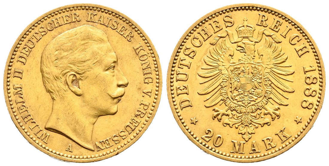 PEUS 2048 Preußen - Kaiserreich 7,16 g Feingold. Wilhelm II. (1888 - 1918) 20 Mark GOLD 1888 A Sehr schön