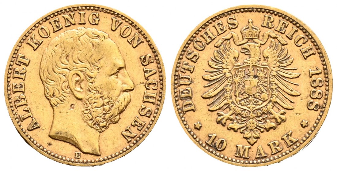 PEUS 2051 Kaiserreich - Sachsen 3,58 g Feingold. Albert (1873 - 1902) 10 Mark GOLD 1888 E Dresden Kratzer, Sehr schön