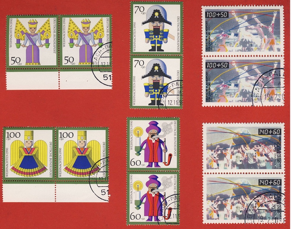  Bund 1990 4 Sätze Mi.1449 - 1450 Sportarten + Mi.1484 - 1487 Weihnachten Postfrisch und gestempelt   