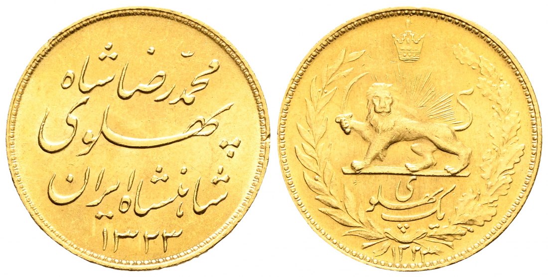 PEUS L05 Iran 7,32 g Feingold. Muhammad Reza Pahlawi (1942-1979) Pahlavi GOLD 1323 = 1944 Fast Stempelglanz