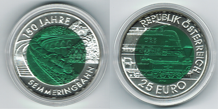  SZAIVERT 2. REPUBLIK ÖSTERREICH 25 EURO 2004 150 JAHRE SEMMERINGBAHN RITTER VON GHEGA OVP   