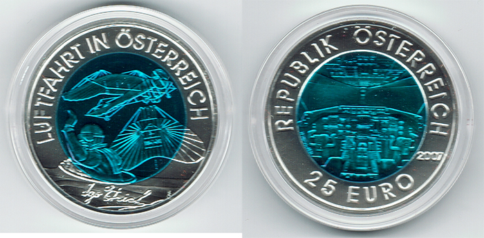  SZAIVERT 2. REPUBLIK ÖSTERREICH 25 EURO 2007 ÖSTERREICHISCHE LUFTFAHRT OVP   