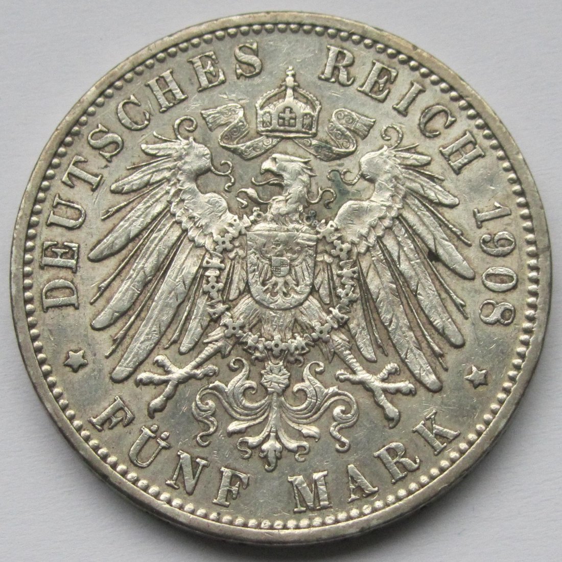  Kaiserreich: Baden, 5 Mark Friedrich II. (Jaeger 40), 1908   