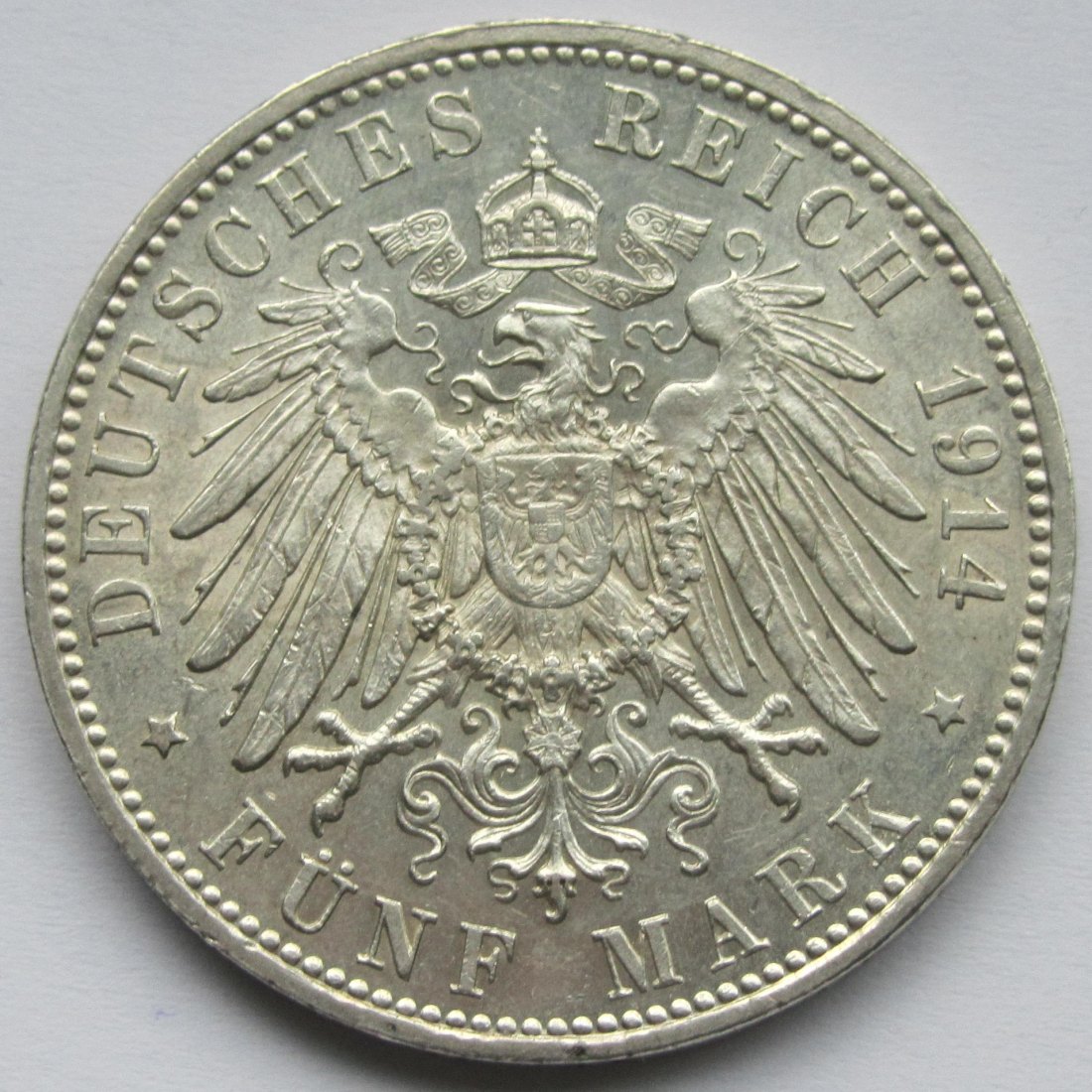  Kaiserreich: Bayern, 5 Mark Ludwig III. (Jaeger 53), 1914   