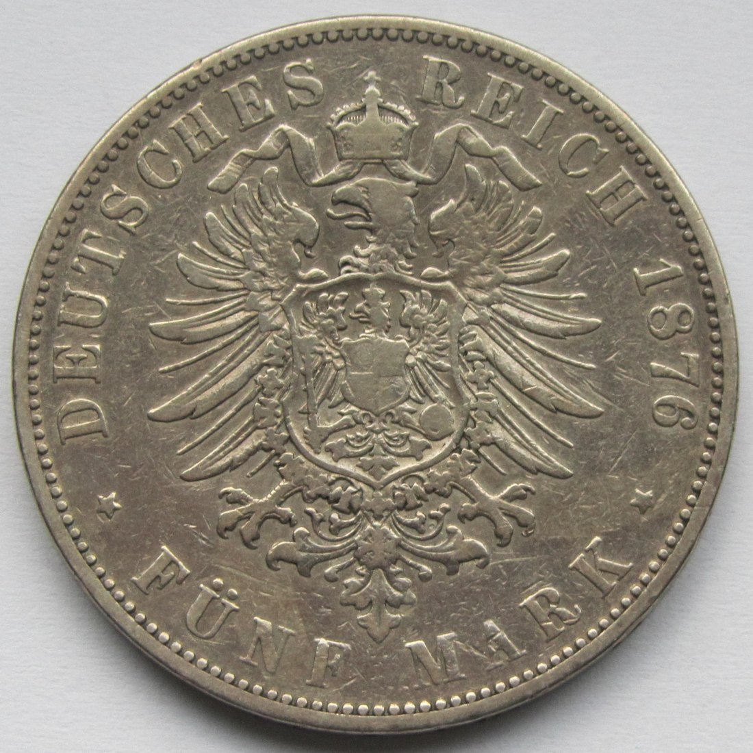  Kaiserreich: Hessen, 5 Mark Ludwig III. (Jaeger 67), 1876   