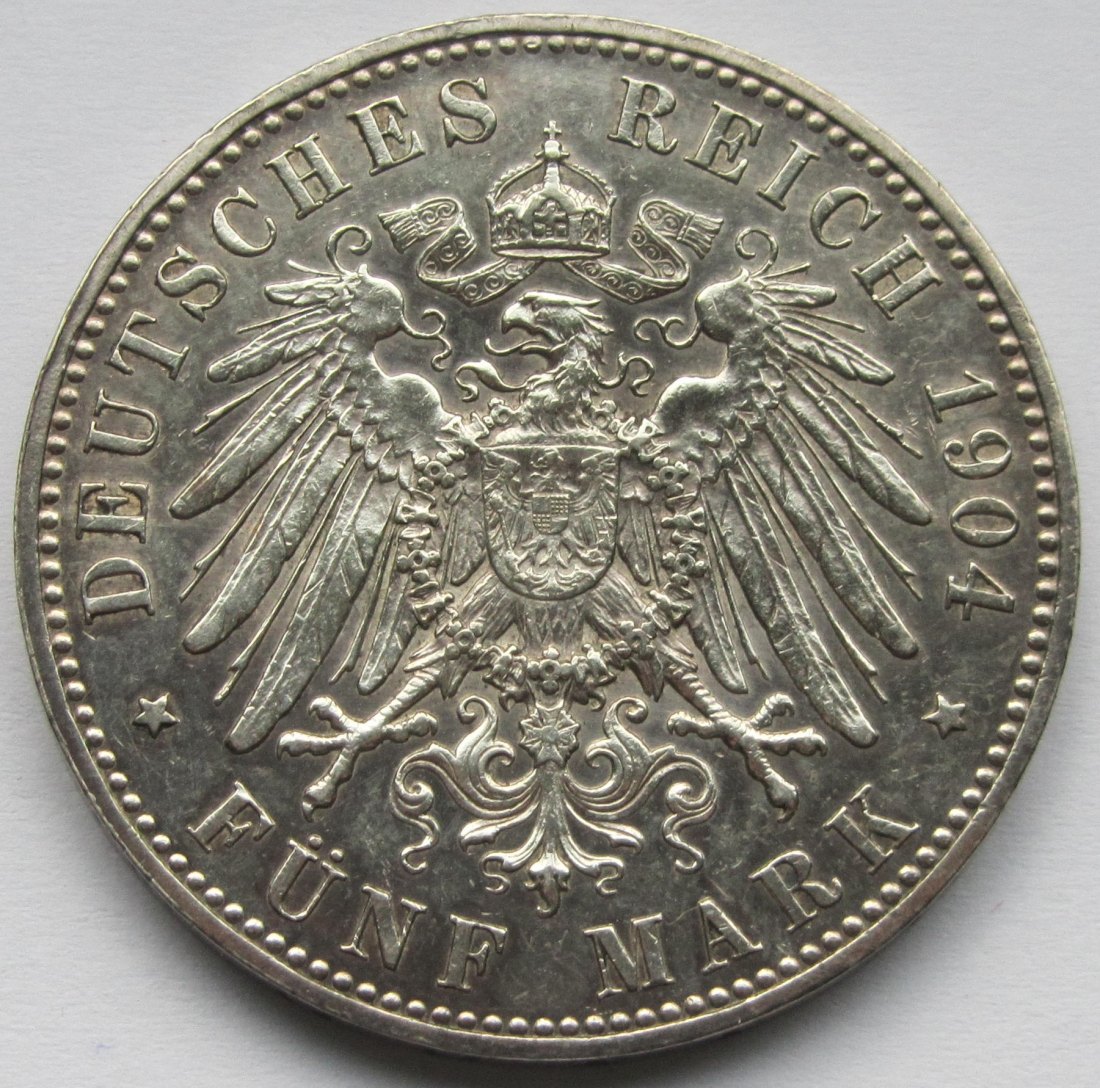  Kaiserreich: Hessen, 5 Mark Doppelportrait (Jaeger 75), 1904   