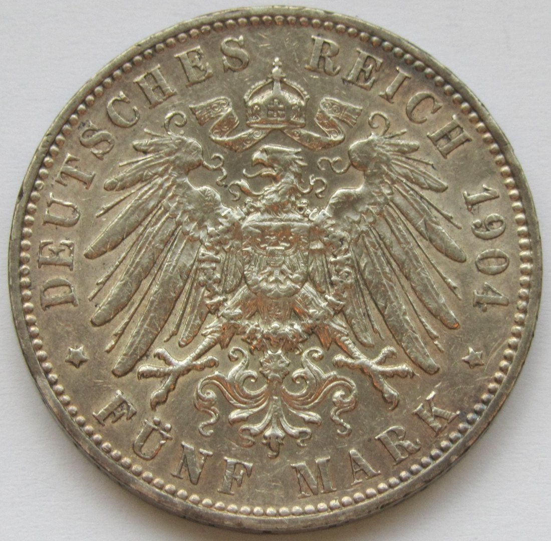  Kaiserreich: Sachsen, 5 Mark Georg (Jaeger 130), 1904   