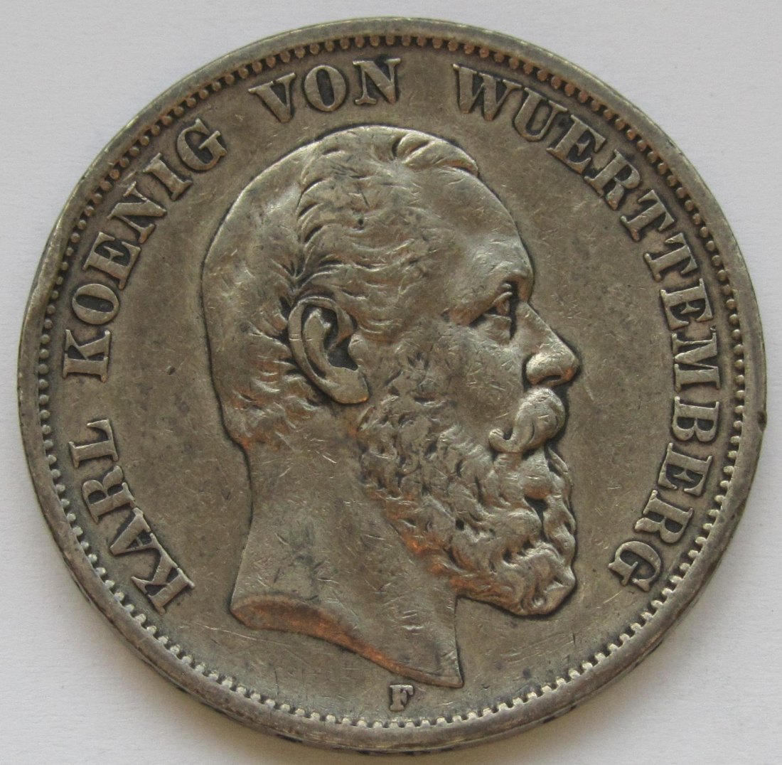  Kaiserreich: Württemberg, 5 Mark Karl (Jaeger 173), 1875   