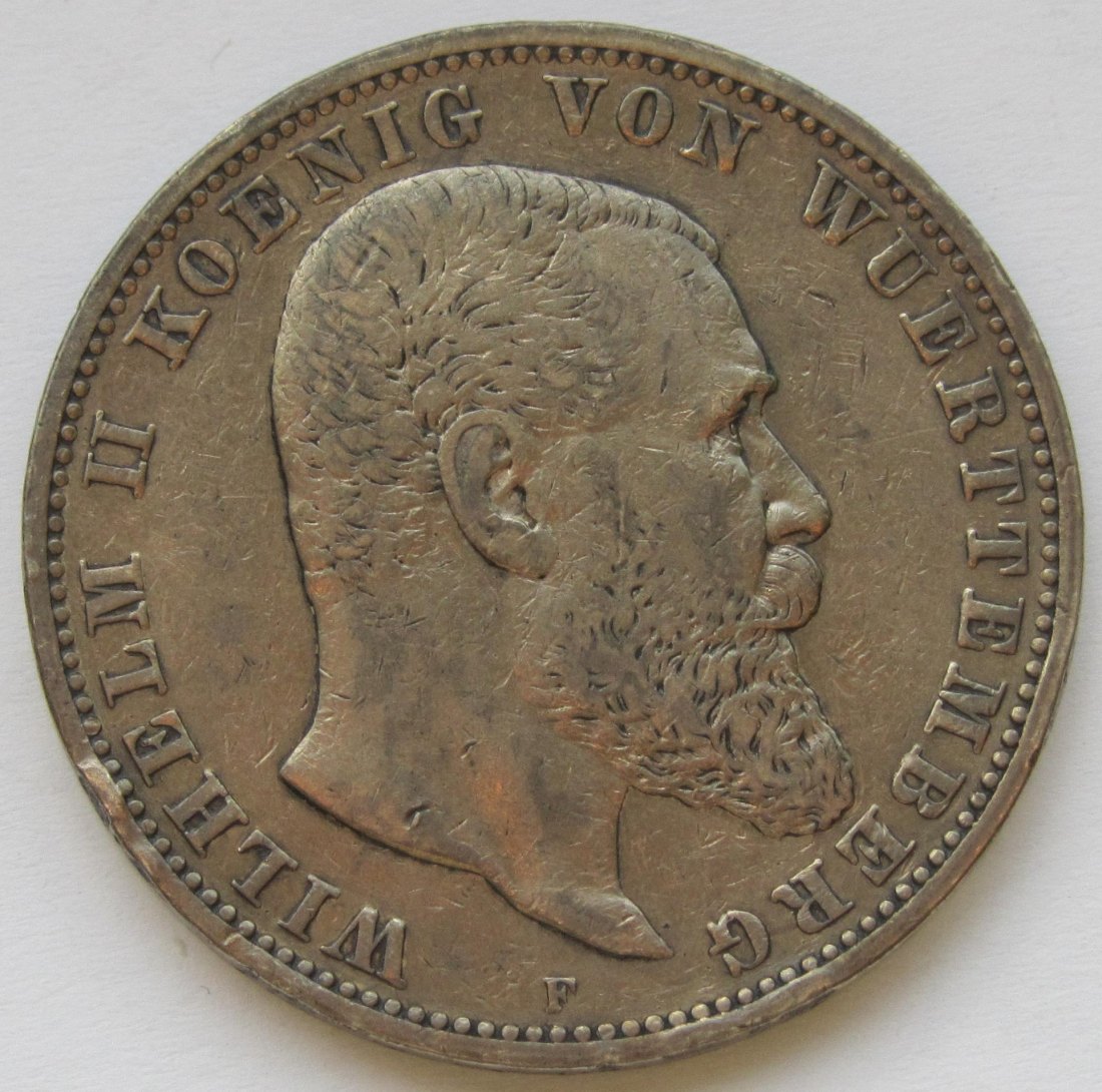  Kaiserreich: Württemberg, 5 Mark Wilhelm II. (Jaeger 176), 1892   