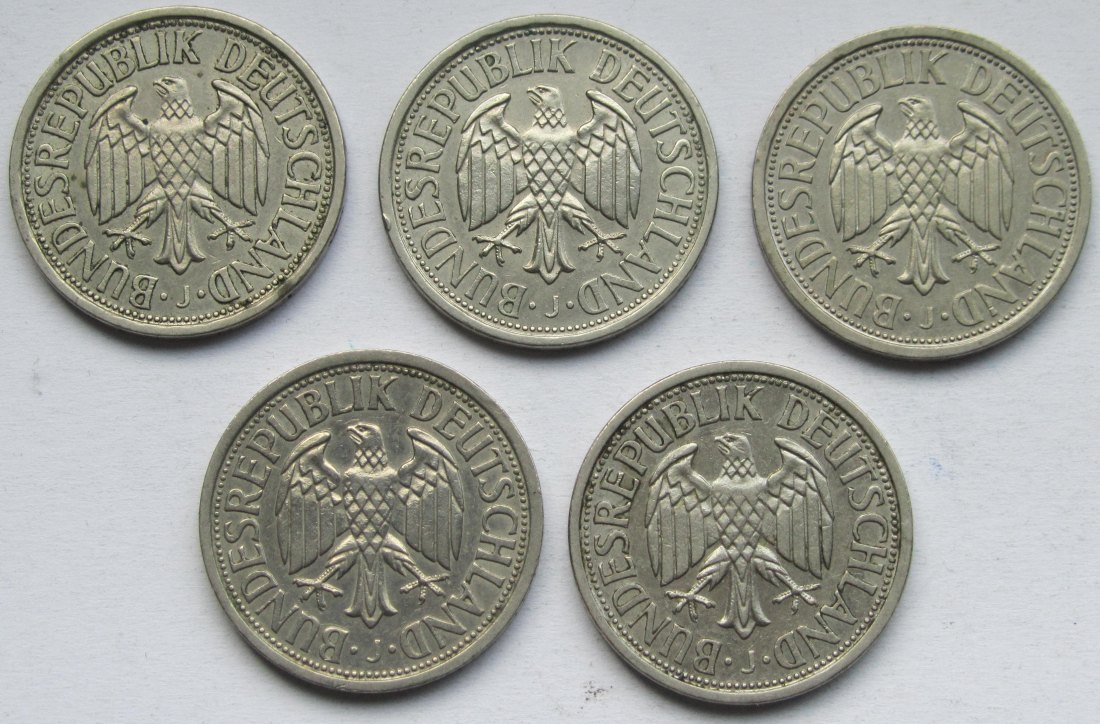  Deutschland: 5 x 2 DM Weintraube 1951, alle J   