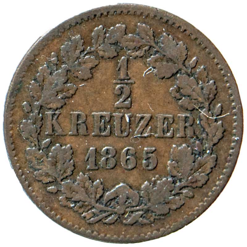  Baden - 1/2 Kreuzer 1865 - AKS# 134 - c_5272   