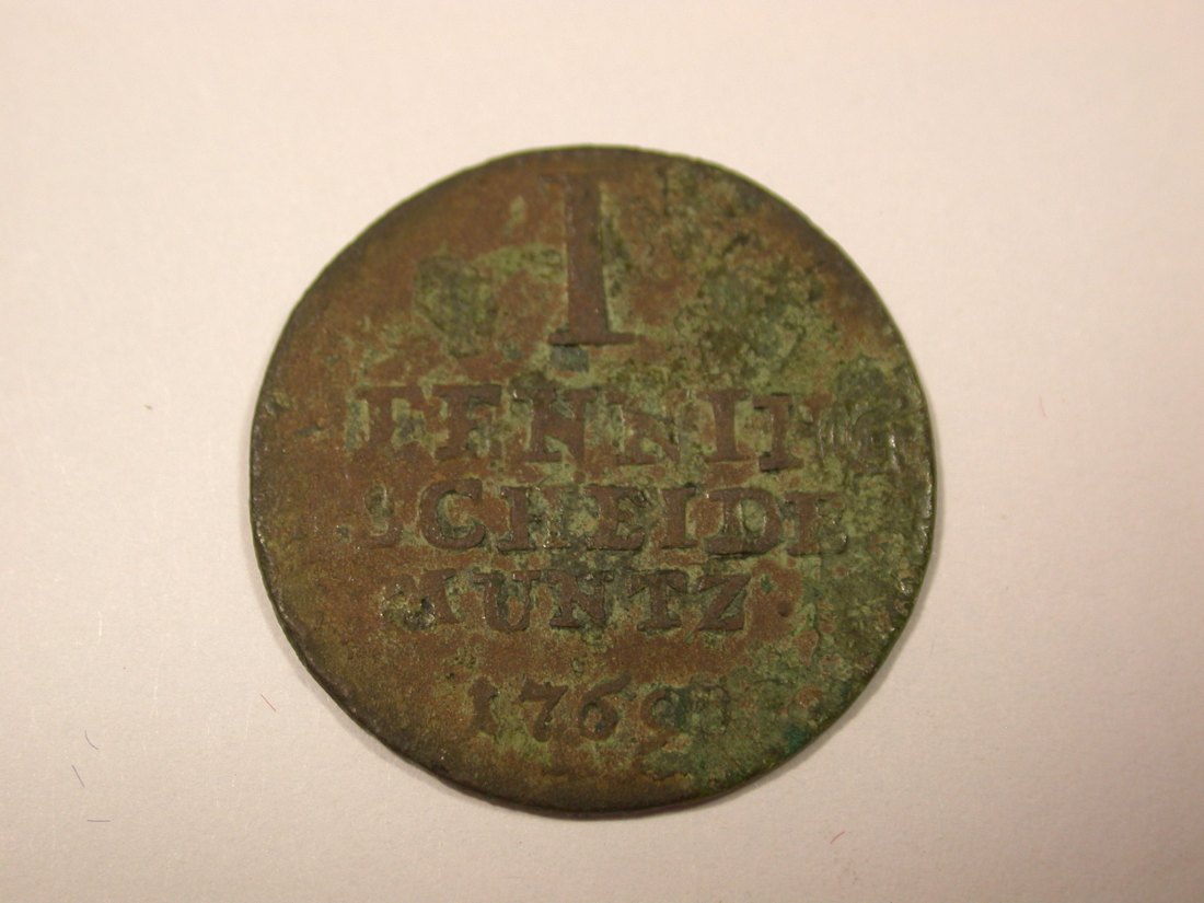  I7  Braunschweig  1 Pfennig 1769 Belegstück  Originalbilder   