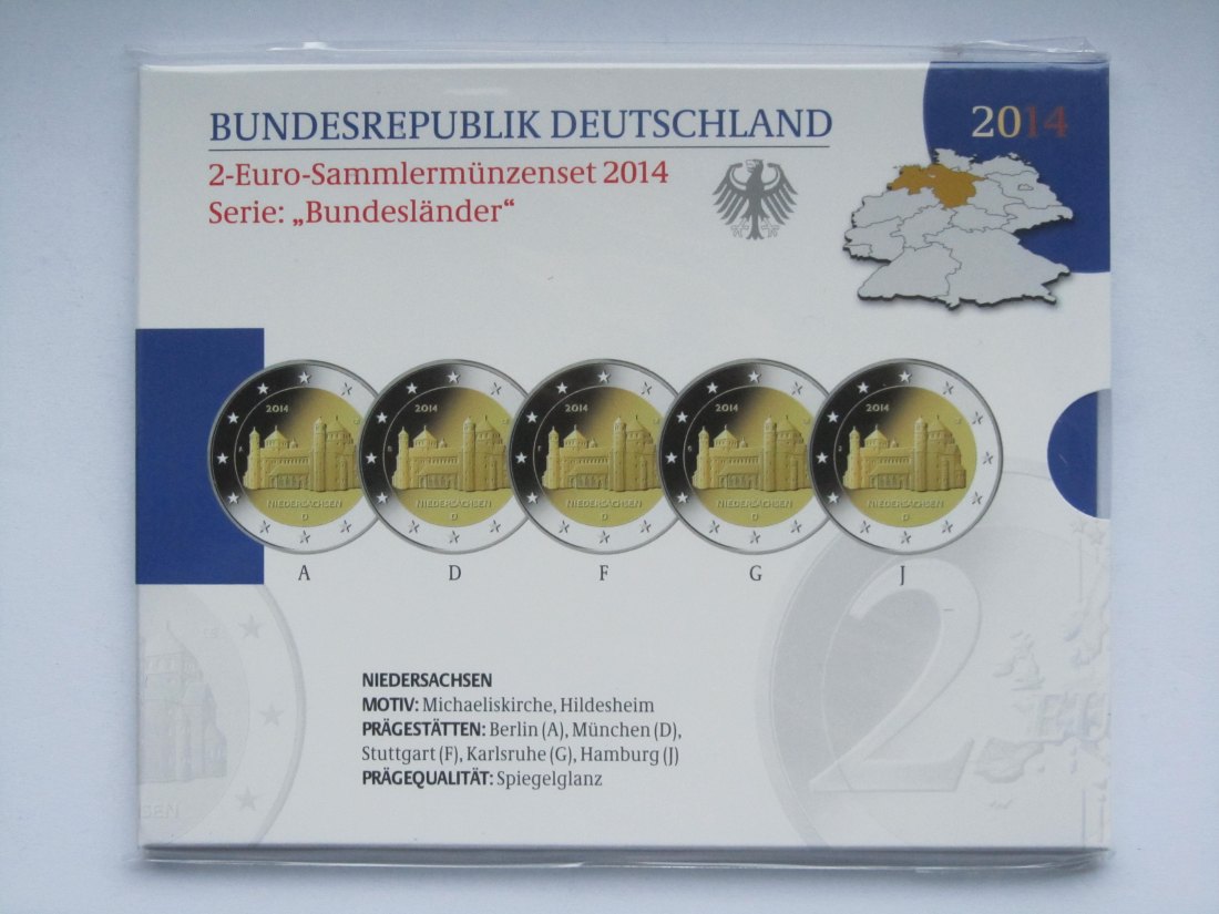  Deutschland: 2-Euro-Blister Niedersachsen 2014, Spiegelglanz/PP   