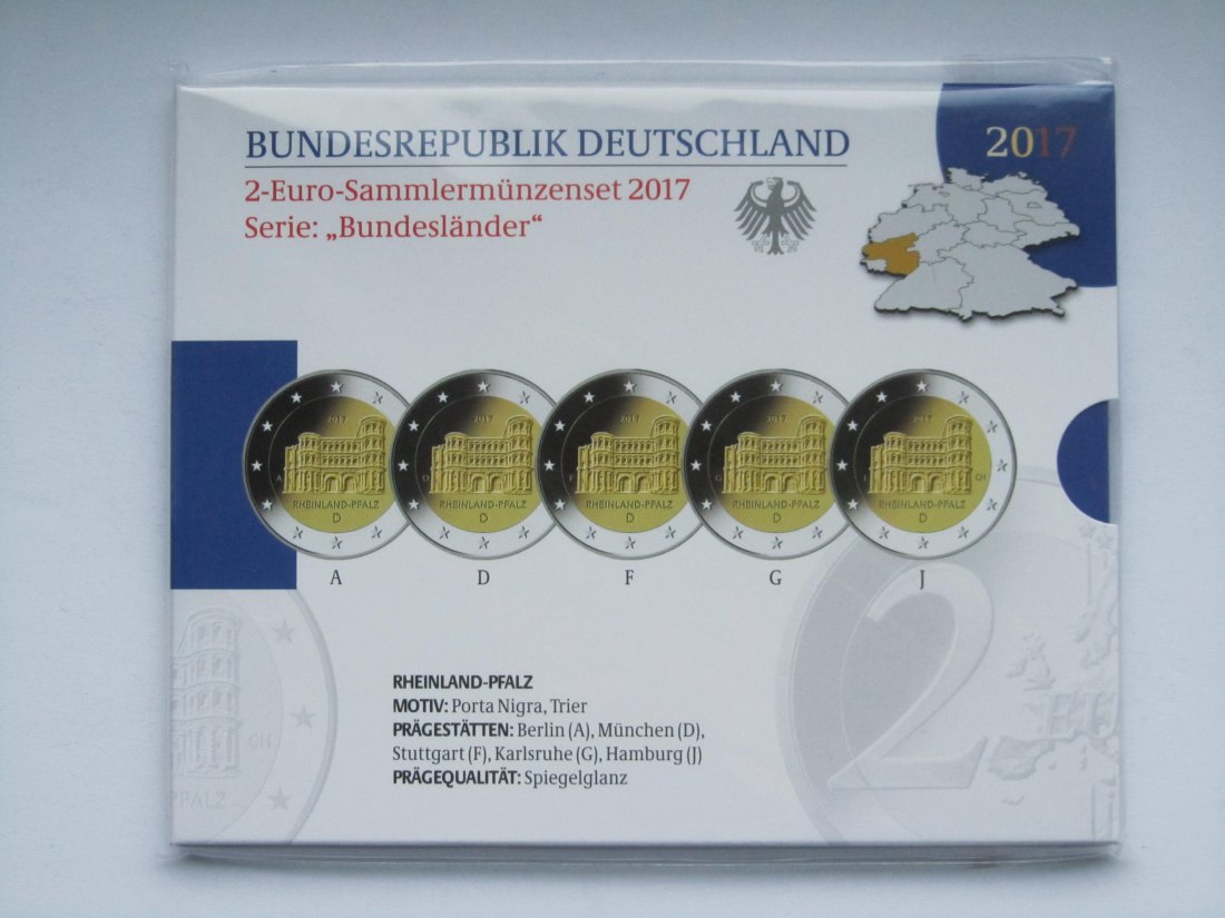  Deutschland: 2-Euro-Blister Rheinland-Pfalz 2017, Spiegelglanz/PP   