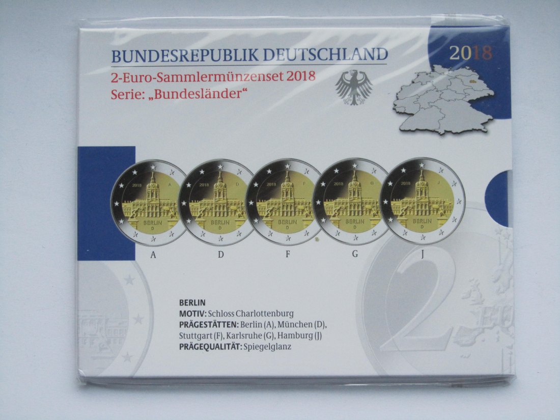  Deutschland: 2-Euro-Blister Berlin 2018, Spiegelglanz/PP   