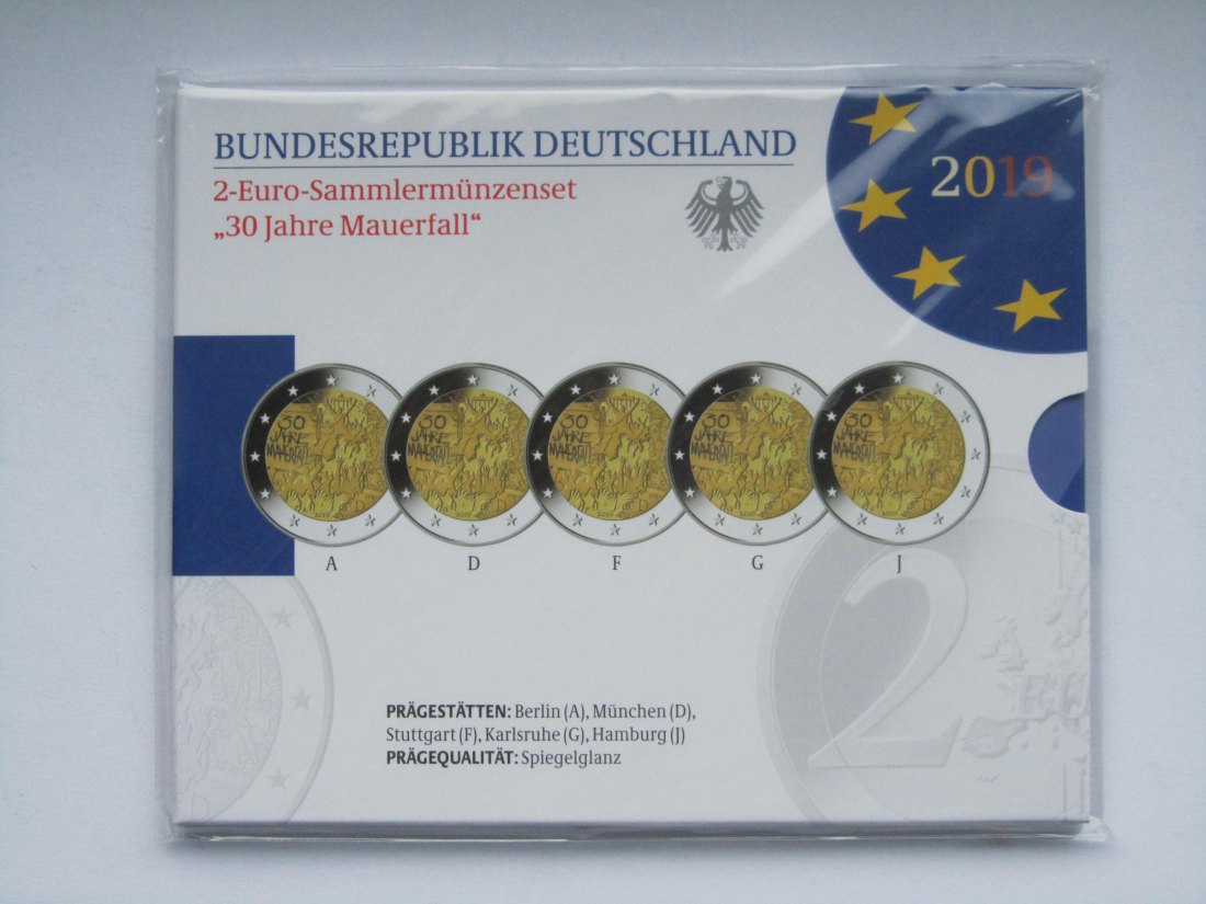  Deutschland: 2-Euro-Blister Mauerfall 2019, Spiegelglanz/PP   